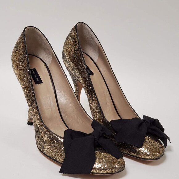 MARC JACOBS SHOES GLITTER GALACTICA GROSGRAIN BOW PUMPS sz IT 39 US 9 - Picture 8 of 14